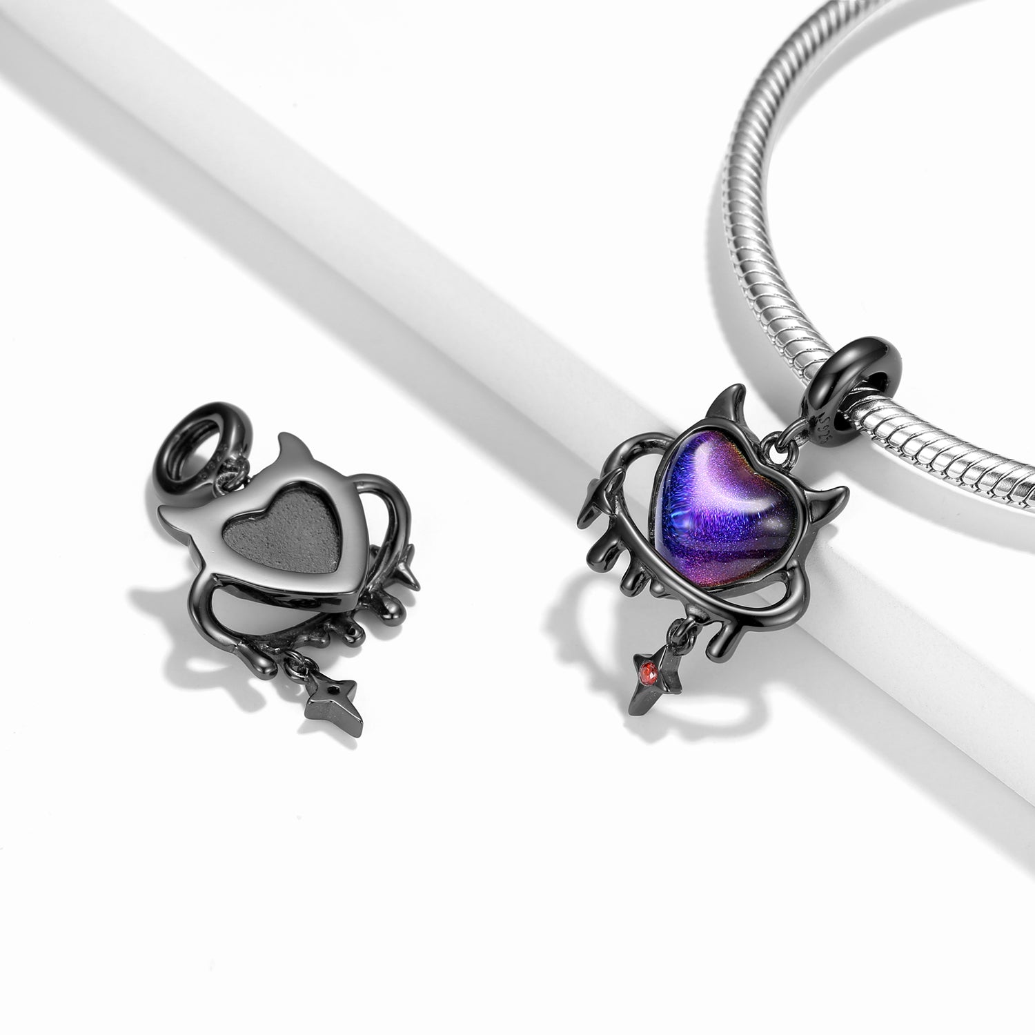 Cute Devil Heart Dangle Charm – S925 Sterling Silver – view 2