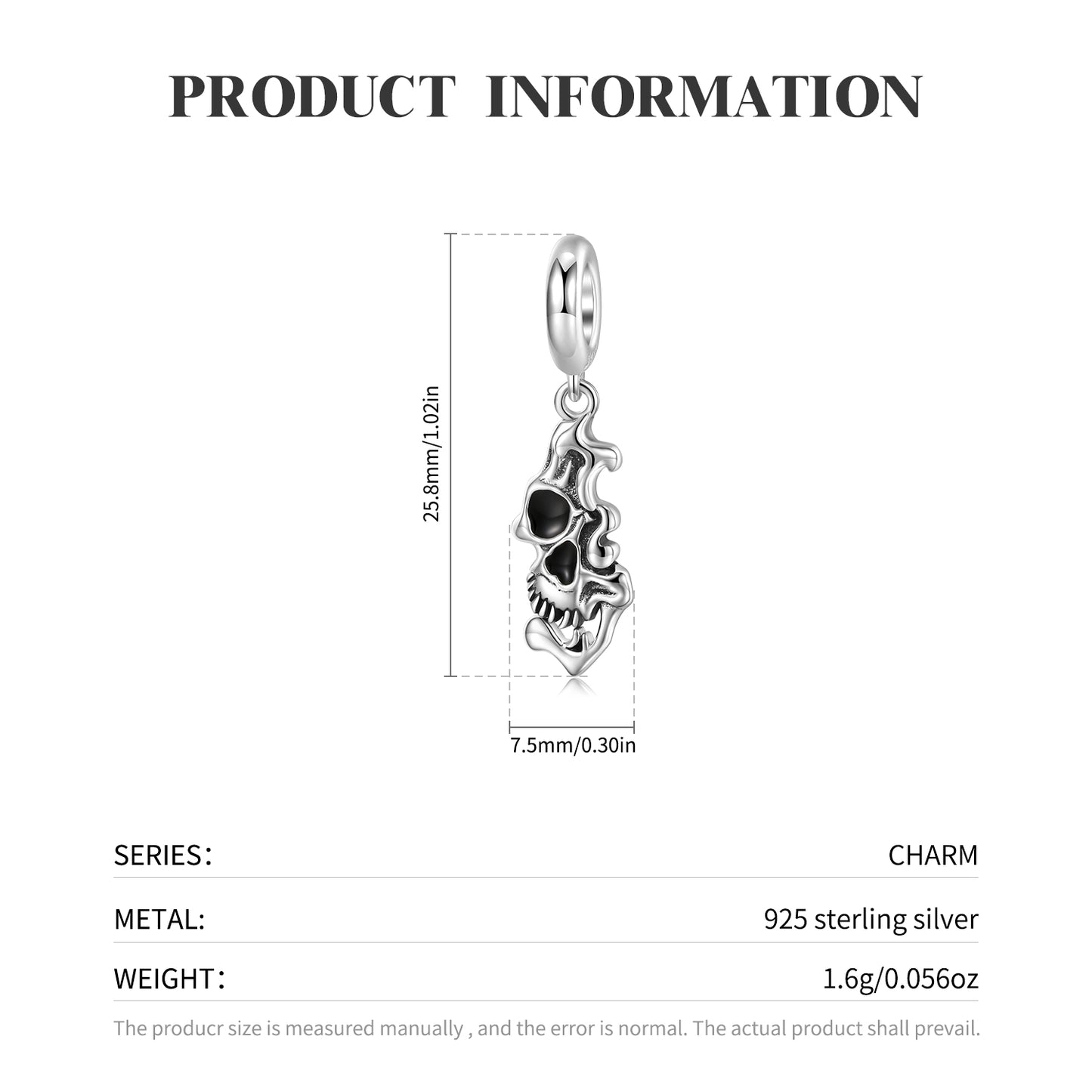 Melting Skull Gothic Dangle Charm – 925 Sterling Silver – view 2