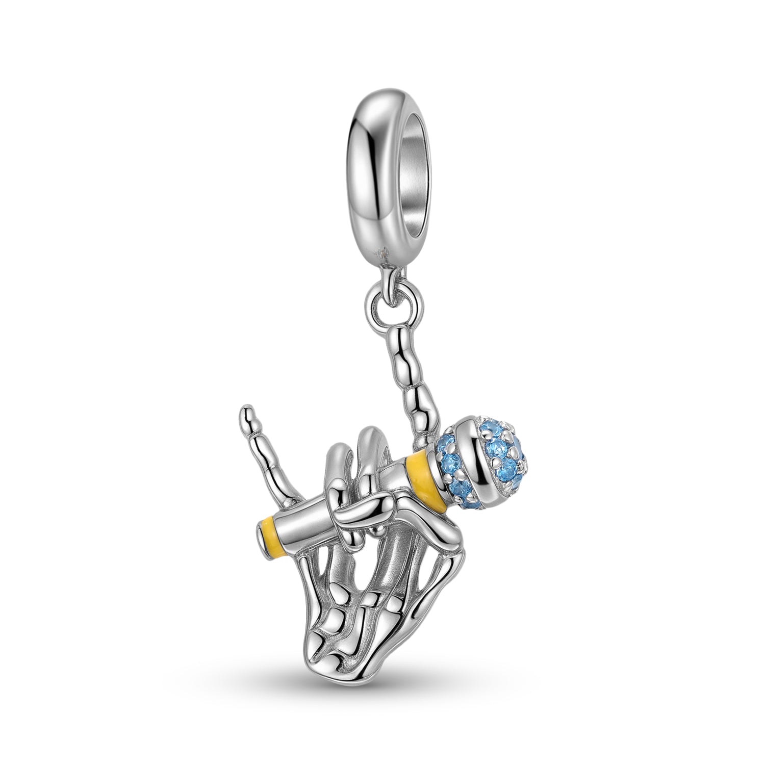 Rock Skull Microphone Dangle Charm – 925 Sterling Silver