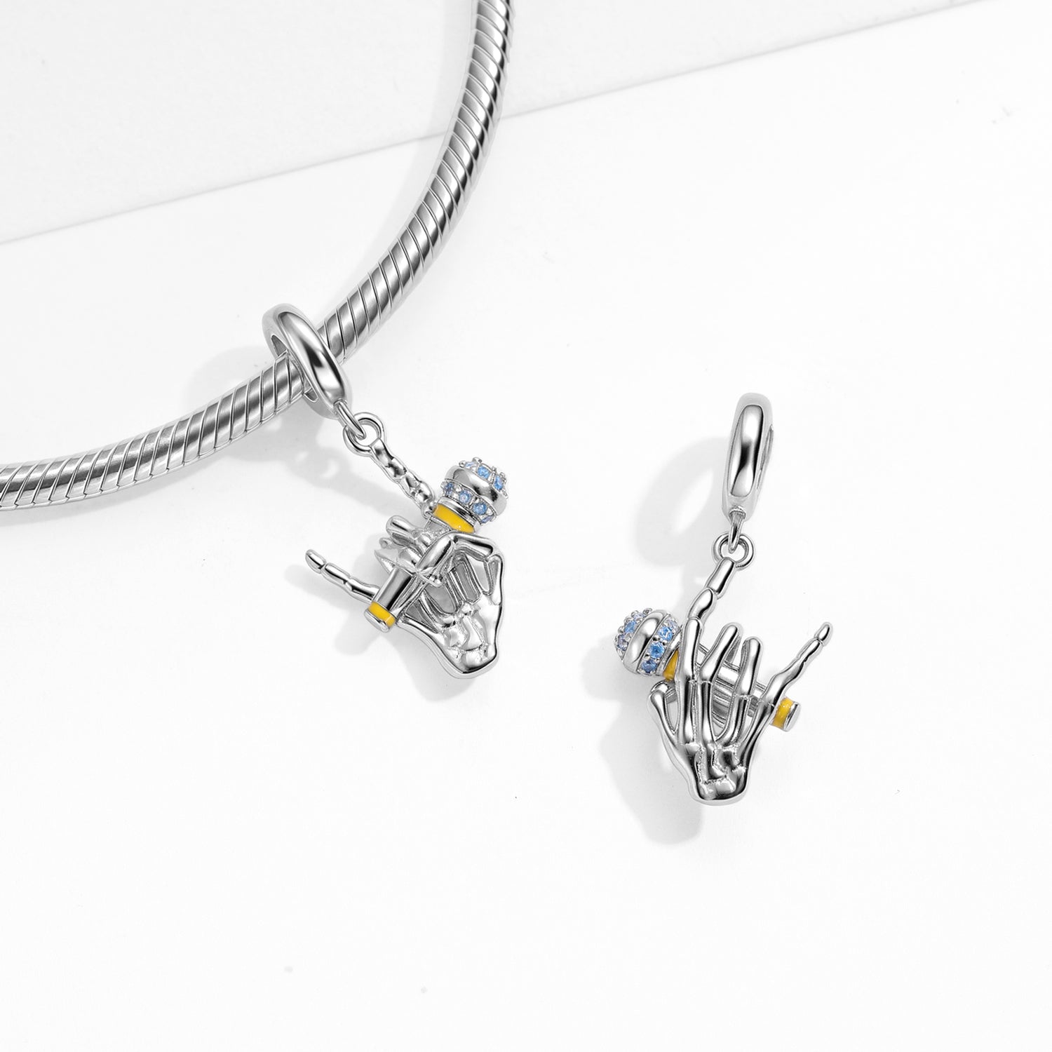 Rock Skull Microphone Dangle Charm – 925 Sterling Silver – view 2