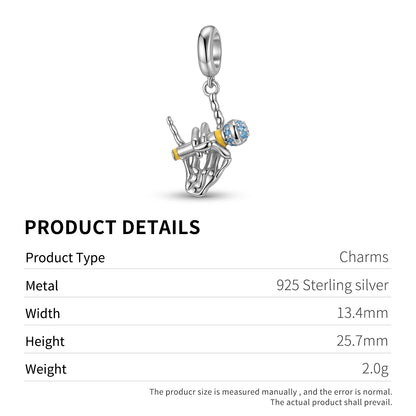 Rock Skull Microphone Dangle Charm – 925 Sterling Silver – view 3