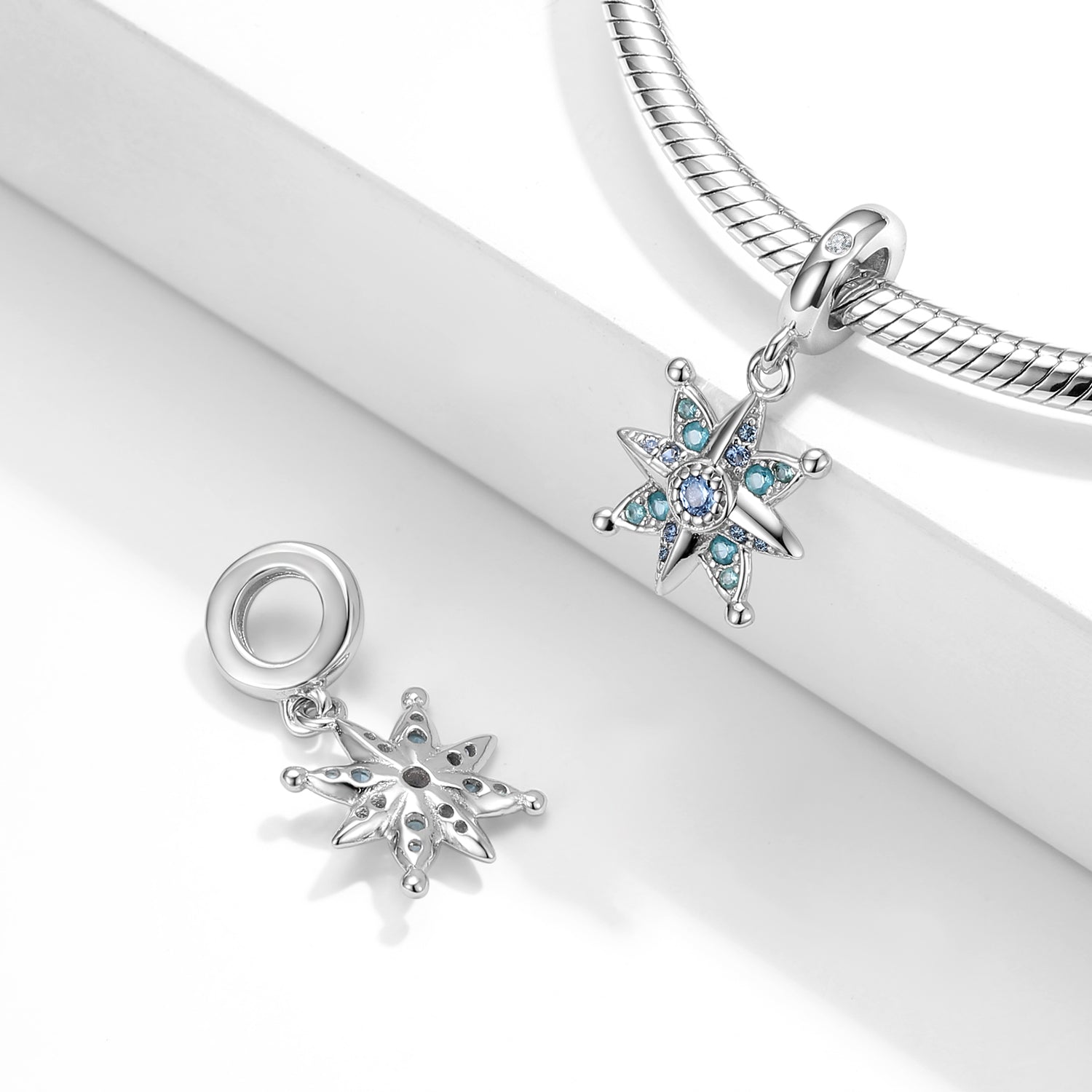 Sparkling Eight Point Star Charm – 925 Sterling Silver – view 2