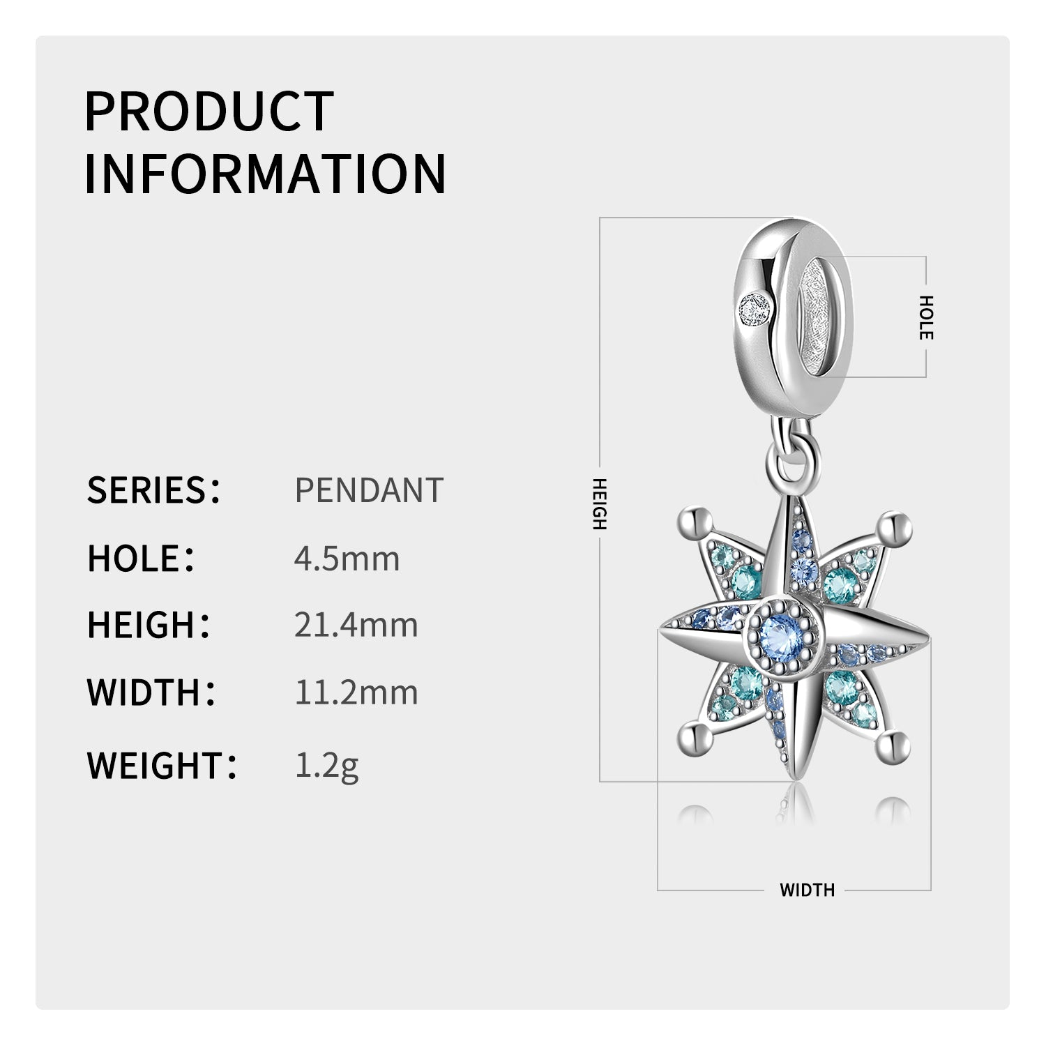 Sparkling Eight Point Star Charm – 925 Sterling Silver – view 3