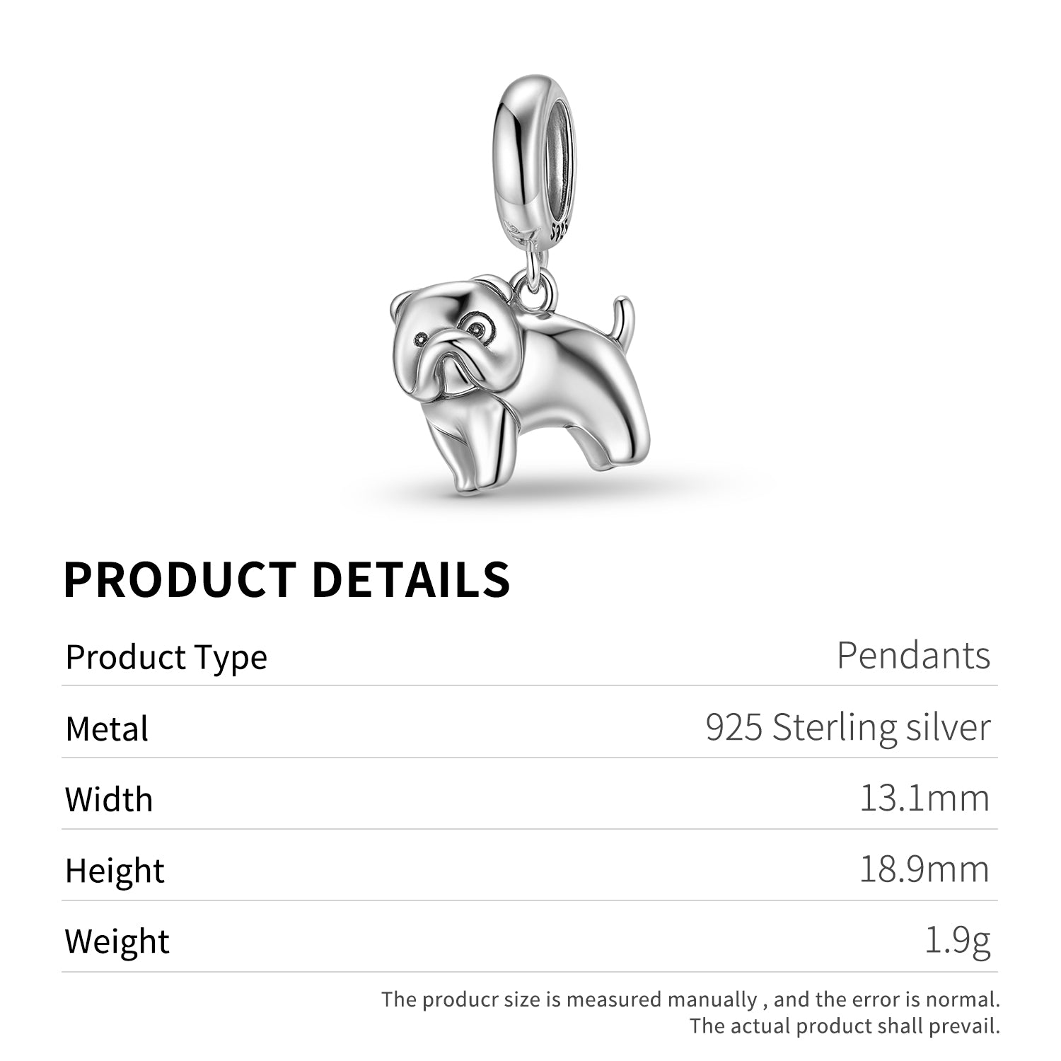 Pug Charm – 925 Sterling Silver – view 3