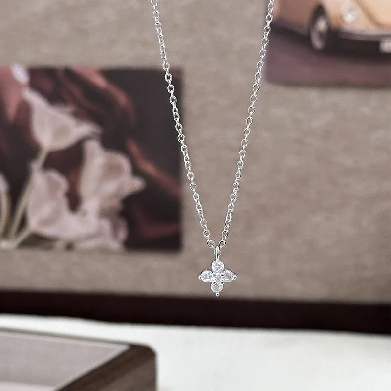 Lucky leaf CZ station necklace in 925 sterling silver