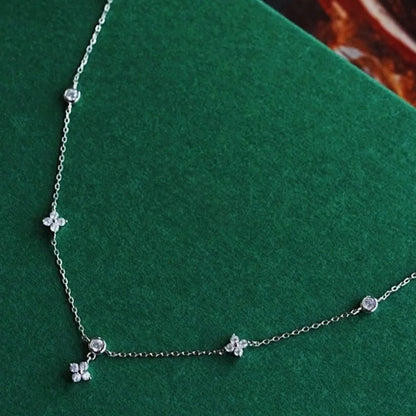 Lucky leaf CZ station necklace in 925 sterling silver