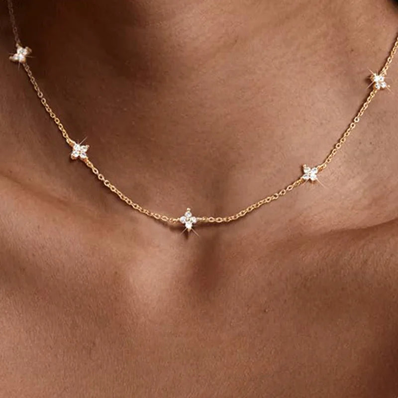Lucky leaf CZ station necklace in 925 sterling silver