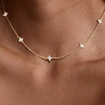 Lucky leaf CZ station necklace in 925 sterling silver