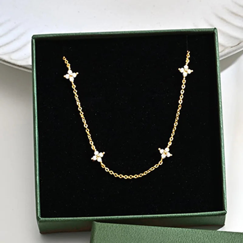 Lucky leaf CZ station necklace in 925 sterling silver