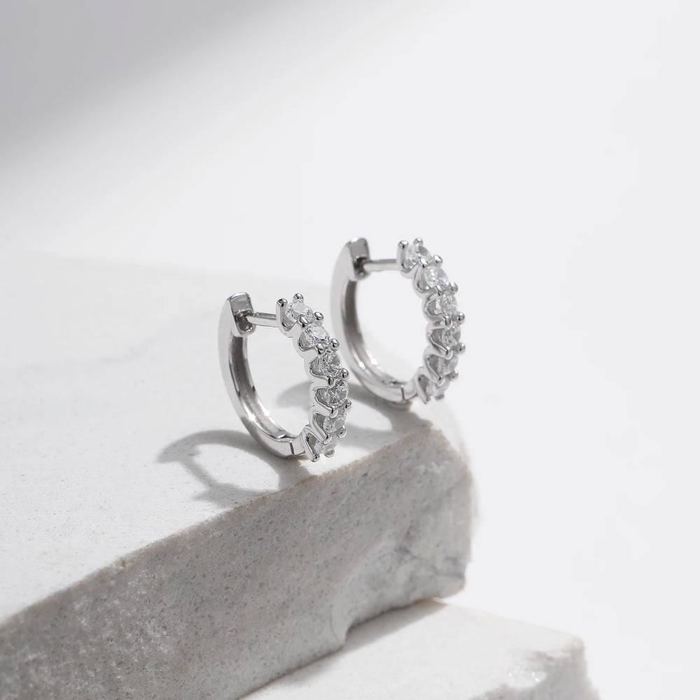 Petite moissanite huggie earrings – view 3