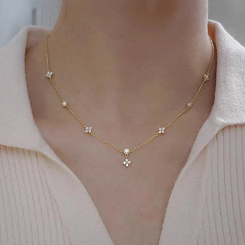 Lucky leaf CZ station necklace in 925 sterling silver