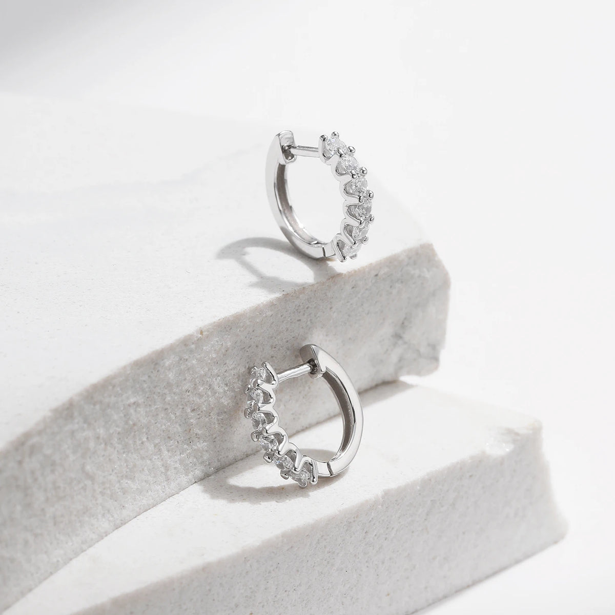 Petite moissanite huggie earrings – view 4