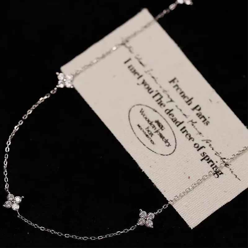 Lucky leaf CZ station necklace in 925 sterling silver