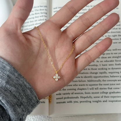 Lucky leaf CZ station necklace in 925 sterling silver