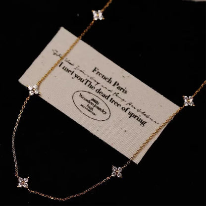 Lucky leaf CZ station necklace in 925 sterling silver