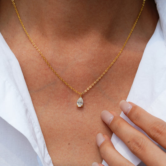 Womens 14K Gold-Plated 925 Sterling Silver Moissanite Necklace