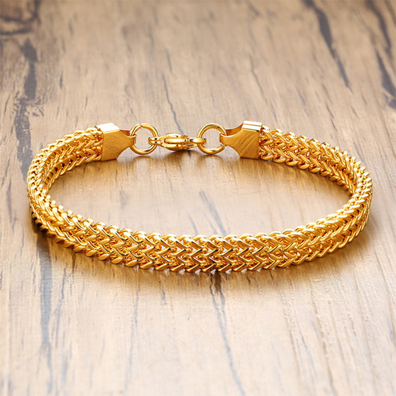 Thick Hemp Flower Chain Bracelet – 18K Gold Titanium Steel – view 4