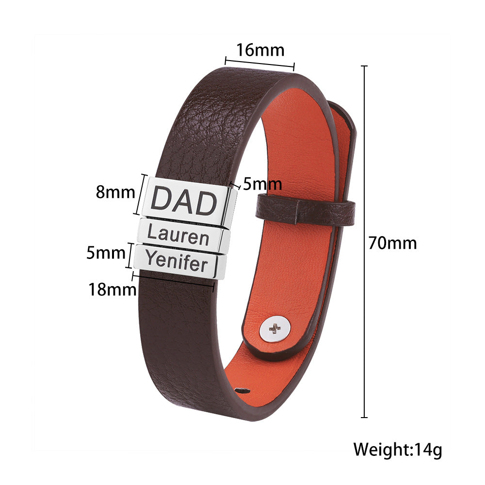 Simple Leather Stainless Steel Engraved Bracelet – view 3