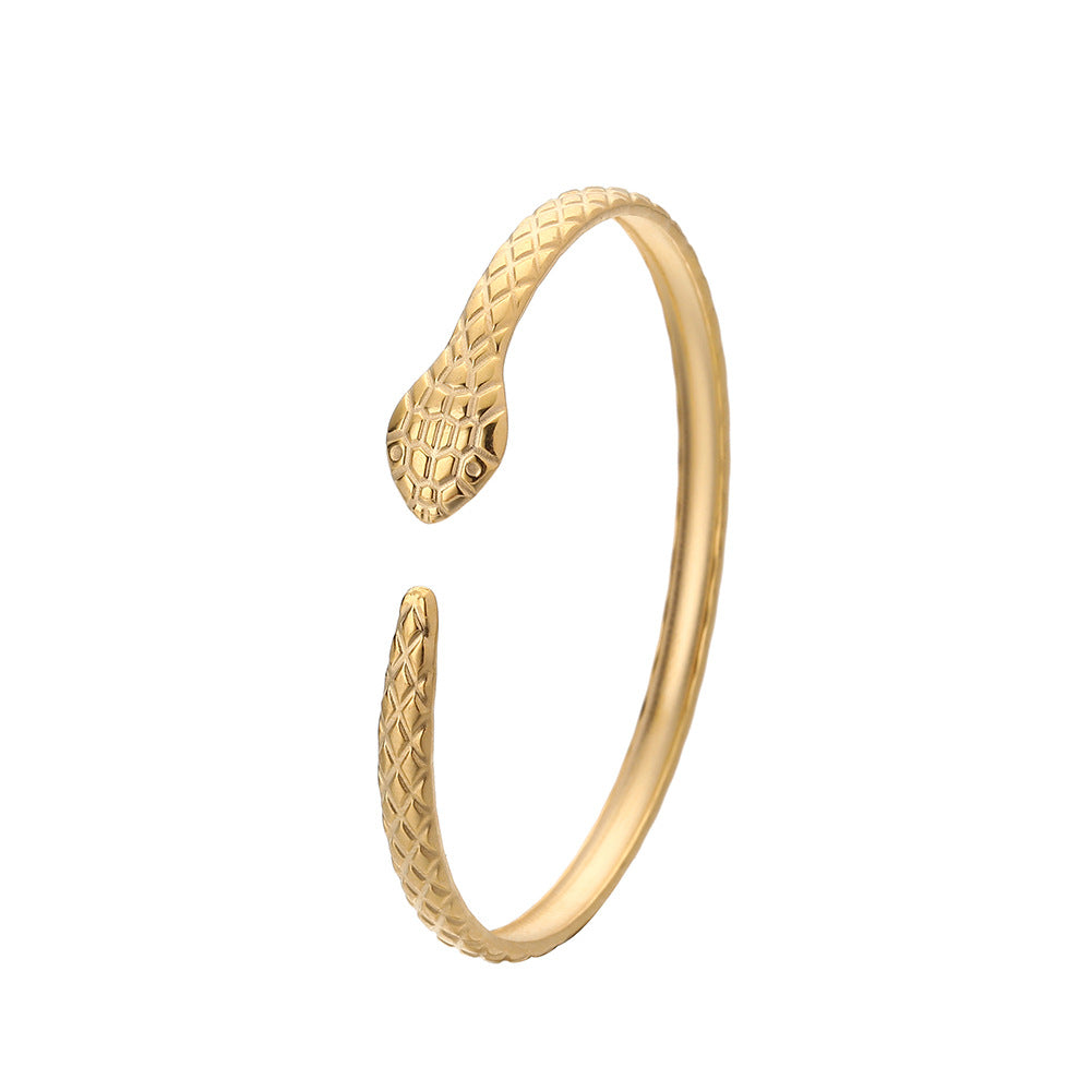 Engraved Snake Bracelet Stainless Steel Vacuum Gold Plating – view 3