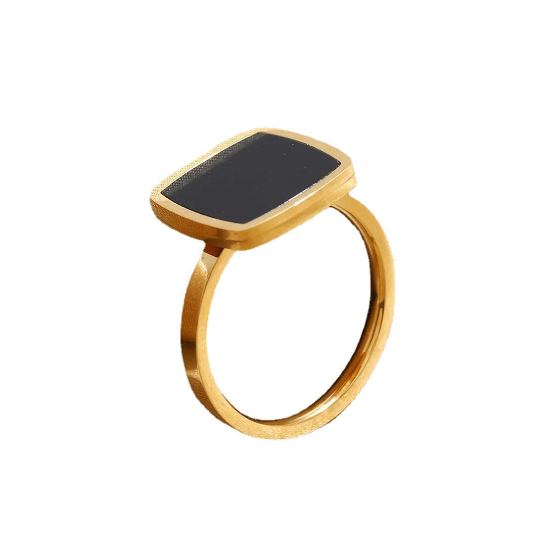 Square Black Ring – 18K Gold Titanium Steel, Unisex – view 2