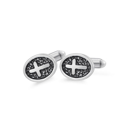 Oval Cross Cufflinks – Silver Stainless Steel – view 2