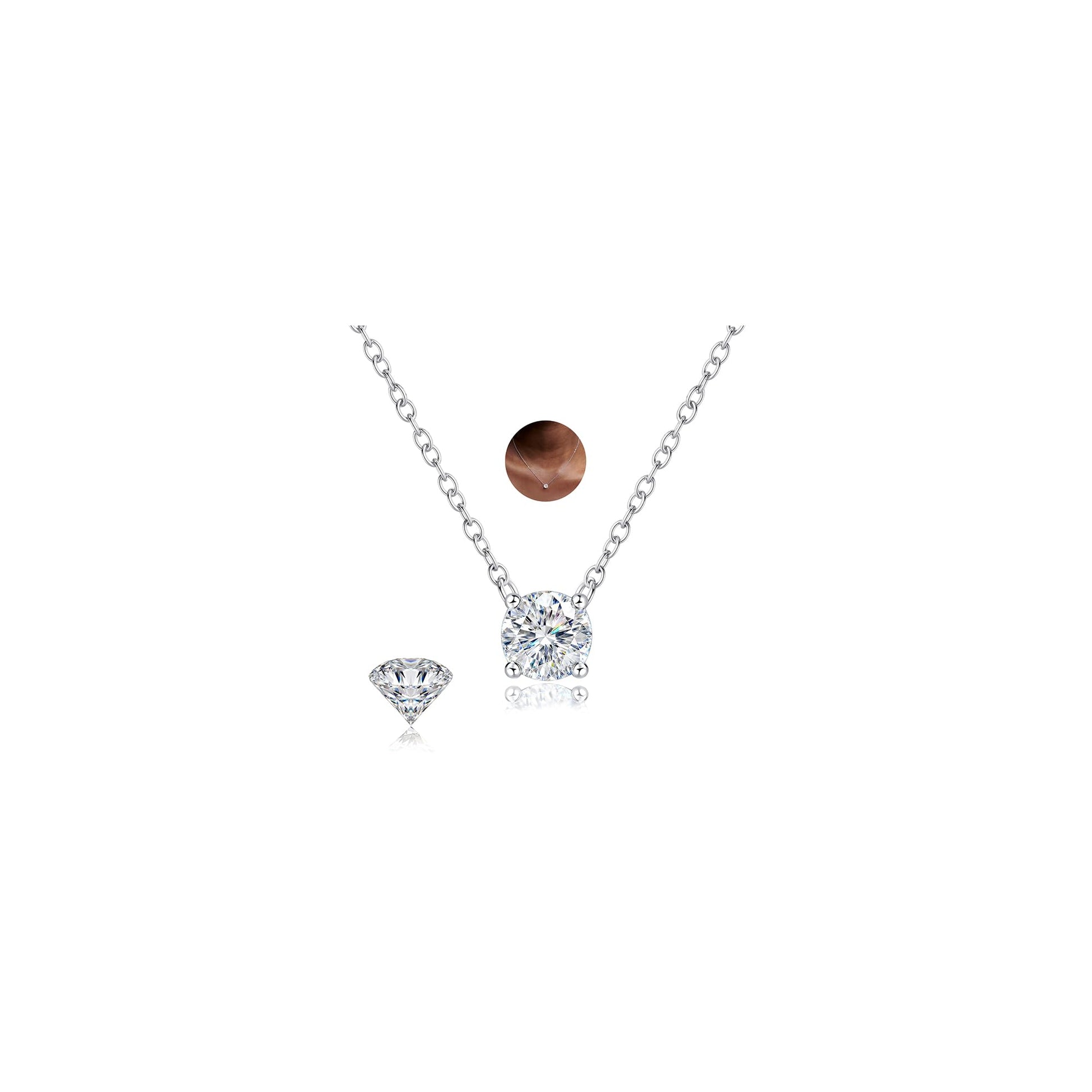 Moissanite Layered Choker Necklace – 925 Silver, White Gold Plated