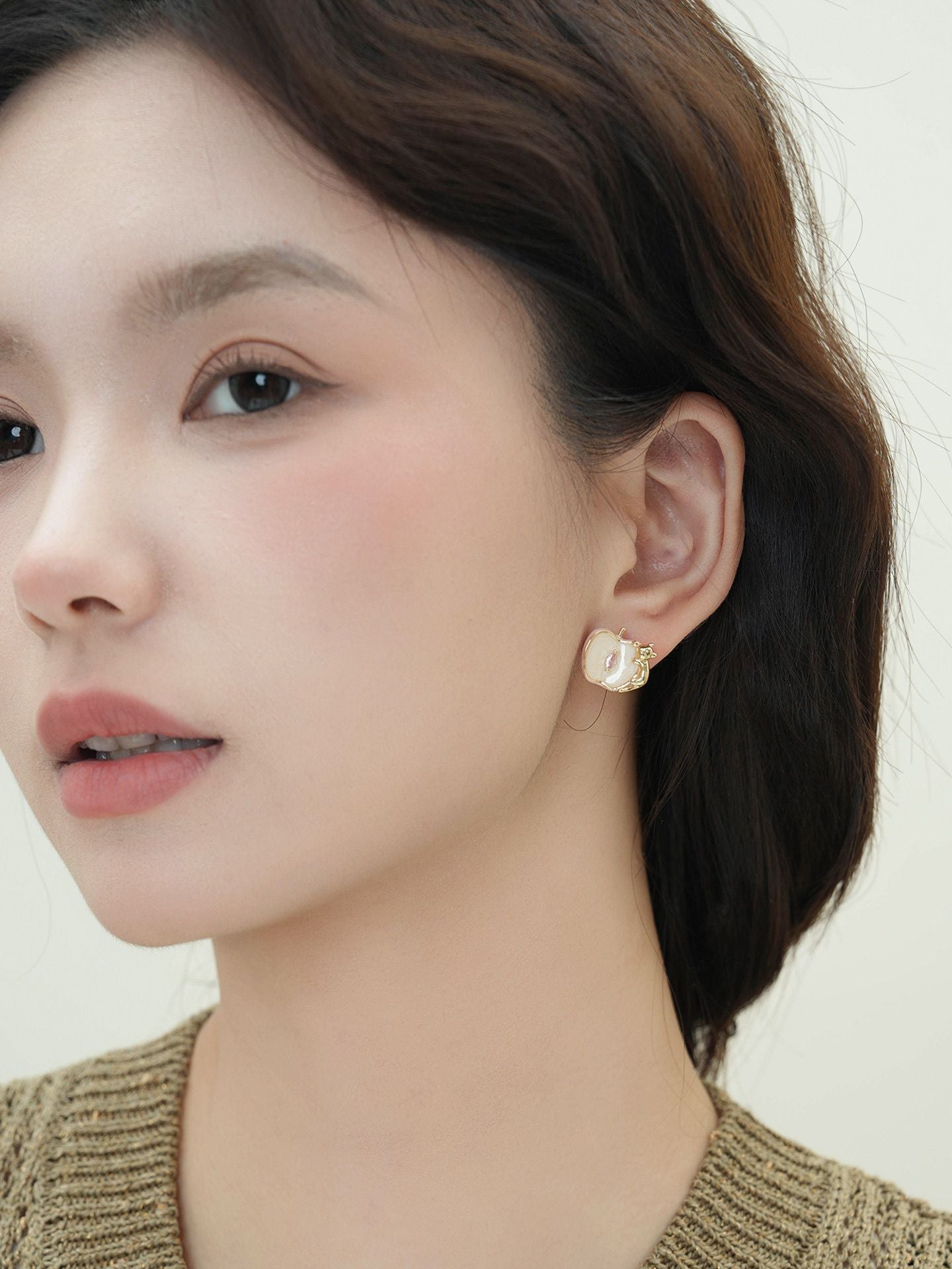 Lotus Enamel Kitten Stud Earrings – view 3