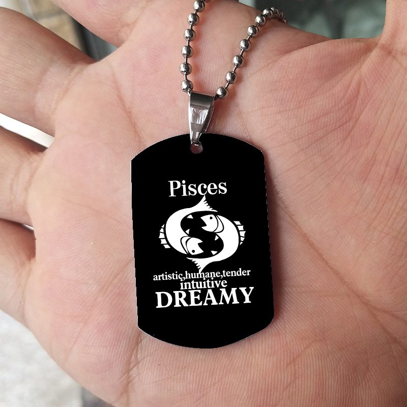 12 Constellation Black Stainless Steel Pendant Dog Army Tag Necklace – view 8