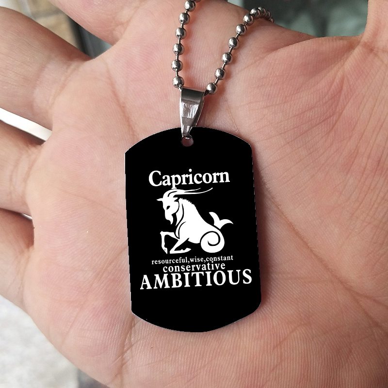 12 Constellation Black Stainless Steel Pendant Dog Army Tag Necklace – view 4