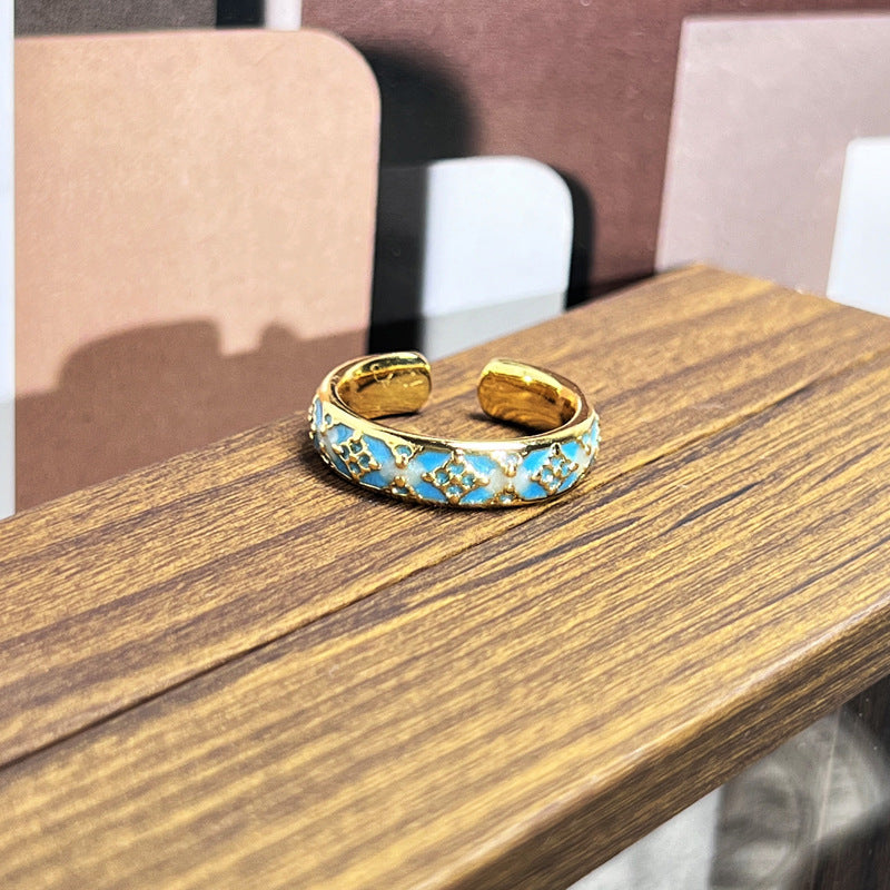 Retro Floral Enamel Ring – Bright Colour Glaze – view 3
