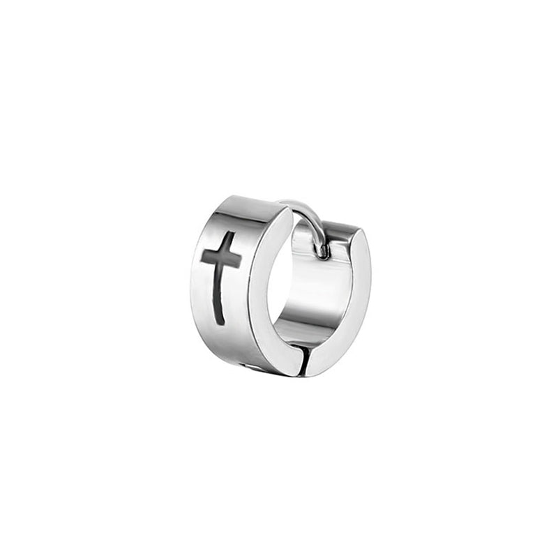 Black Silver Stainless Steel Cross Stud Earrings For Men – view 8