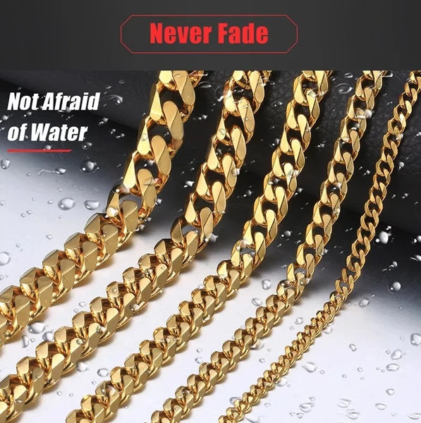 Stainless Steel Gold Silver Chain Cuban Curb Womens Mens Necklace – view 6