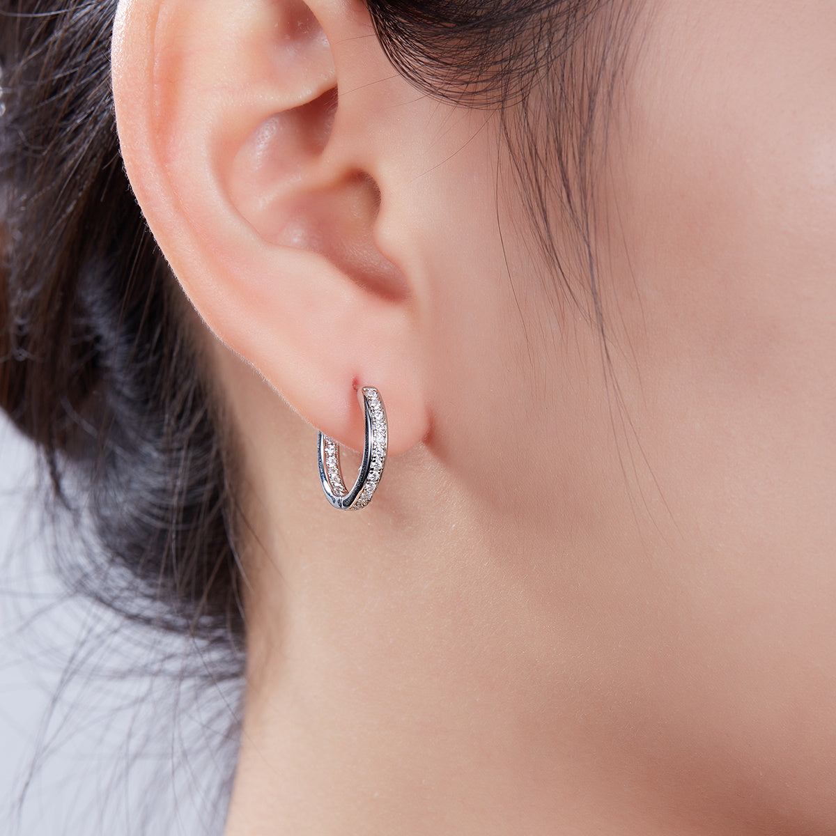 Moissanite Huggie Hoop Earrings 14.5mm – S925 Hypoallergenic – view 8