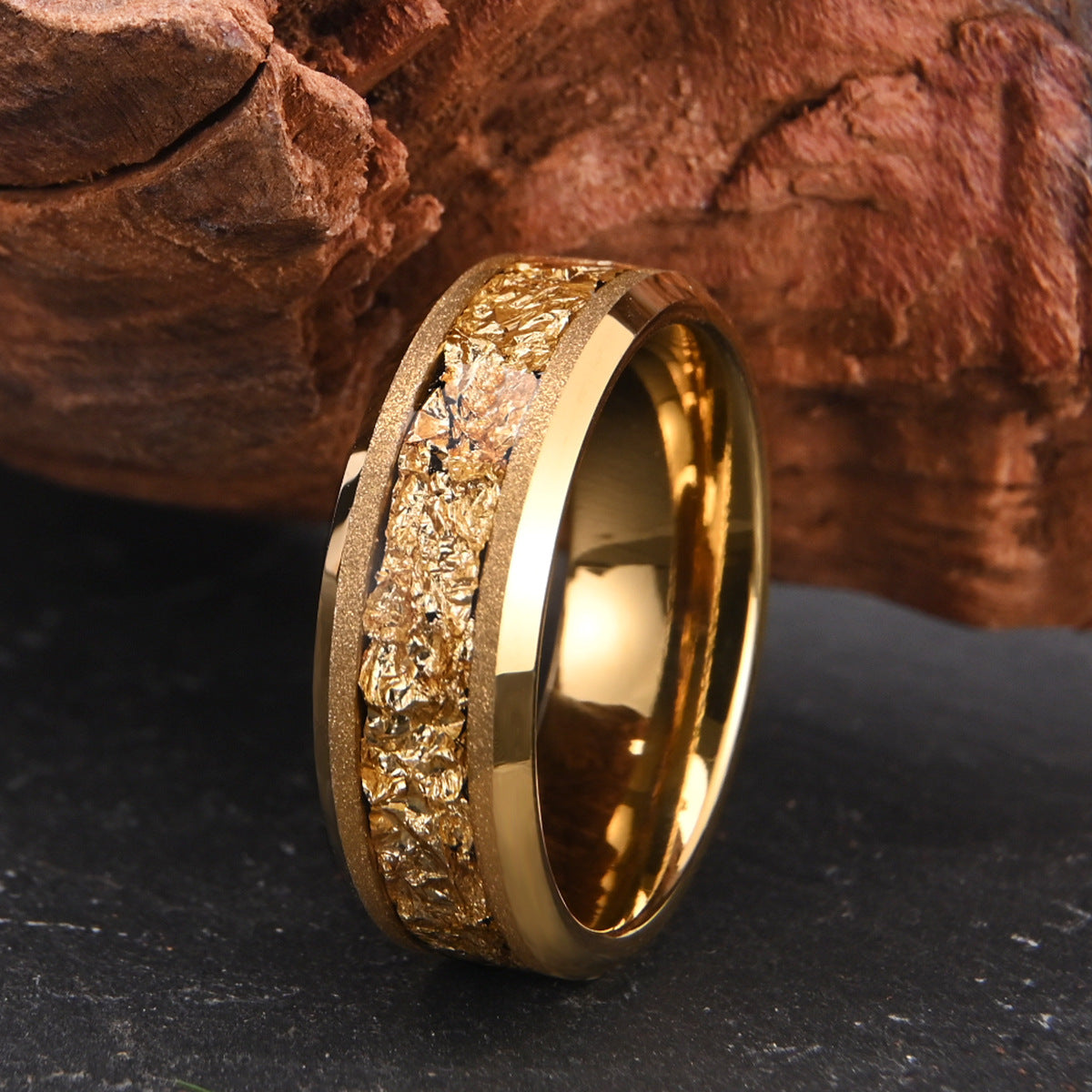 8mm Tungsten Steel Gold Sandblasting Electric Gold Ring – view 4