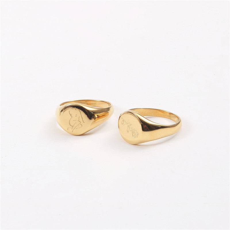 Signet Ring Design Gold Titanium Steel Gold Plated – view 4