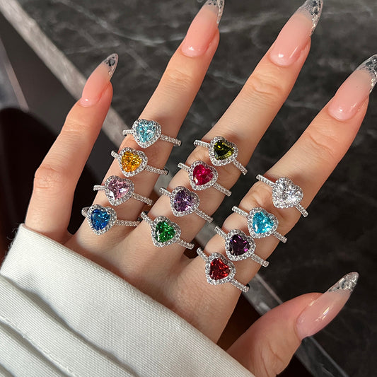 12 Zodiac Colorful Zircon Silver Ring For Women
