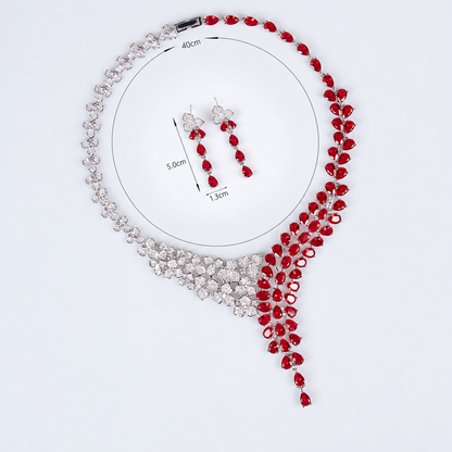 Coloured Statement Necklace and Earrings Set in red – 40 cm necklace and 5 cm earrings, clean product detail
