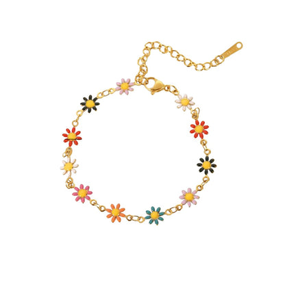 Multicolour daisy chain bracelet on white background