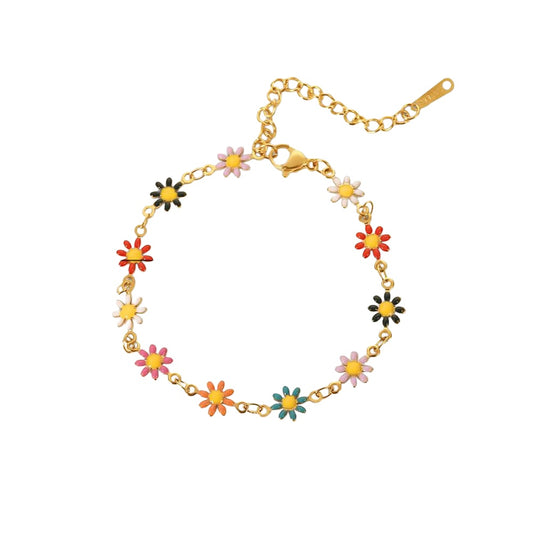 Multicolour daisy chain bracelet on white background