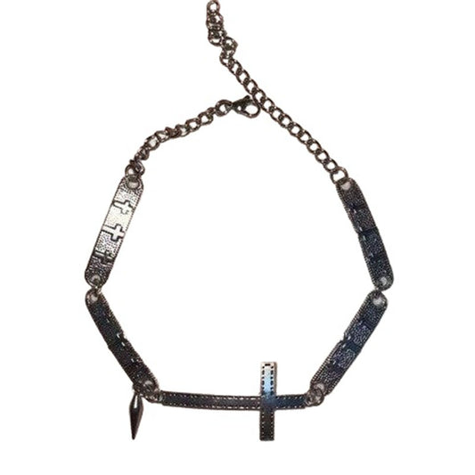 Silver-tone geometric necklace on white background