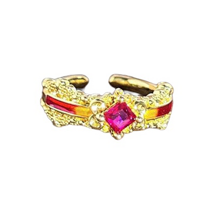 Retro floral enamel ring on white background