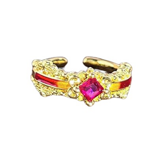 Retro floral enamel ring on white background