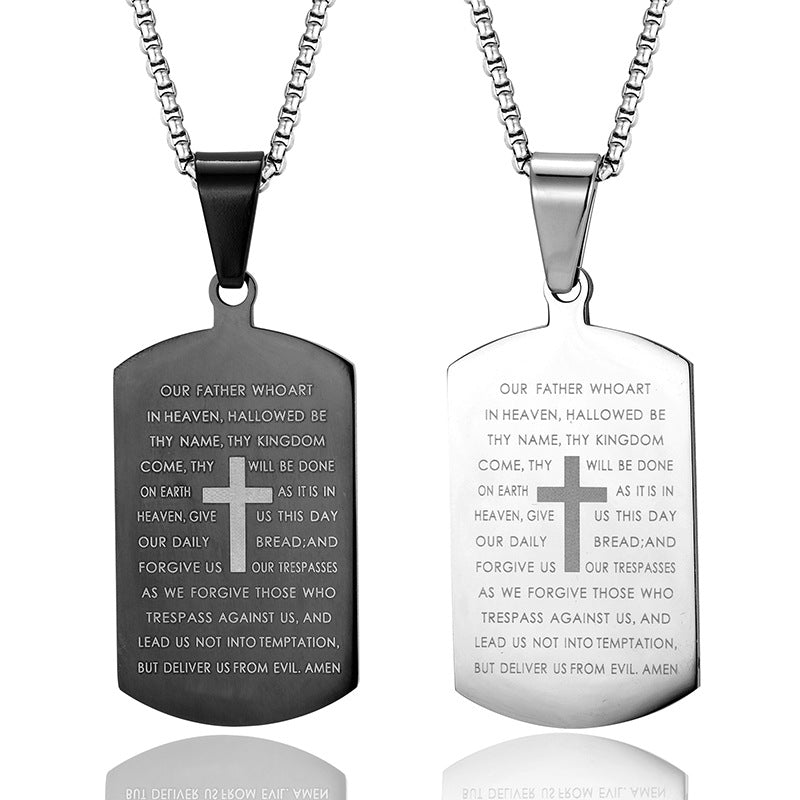 Stainless Steel Bible Cross Dog Tag Pendant Necklace – view 5