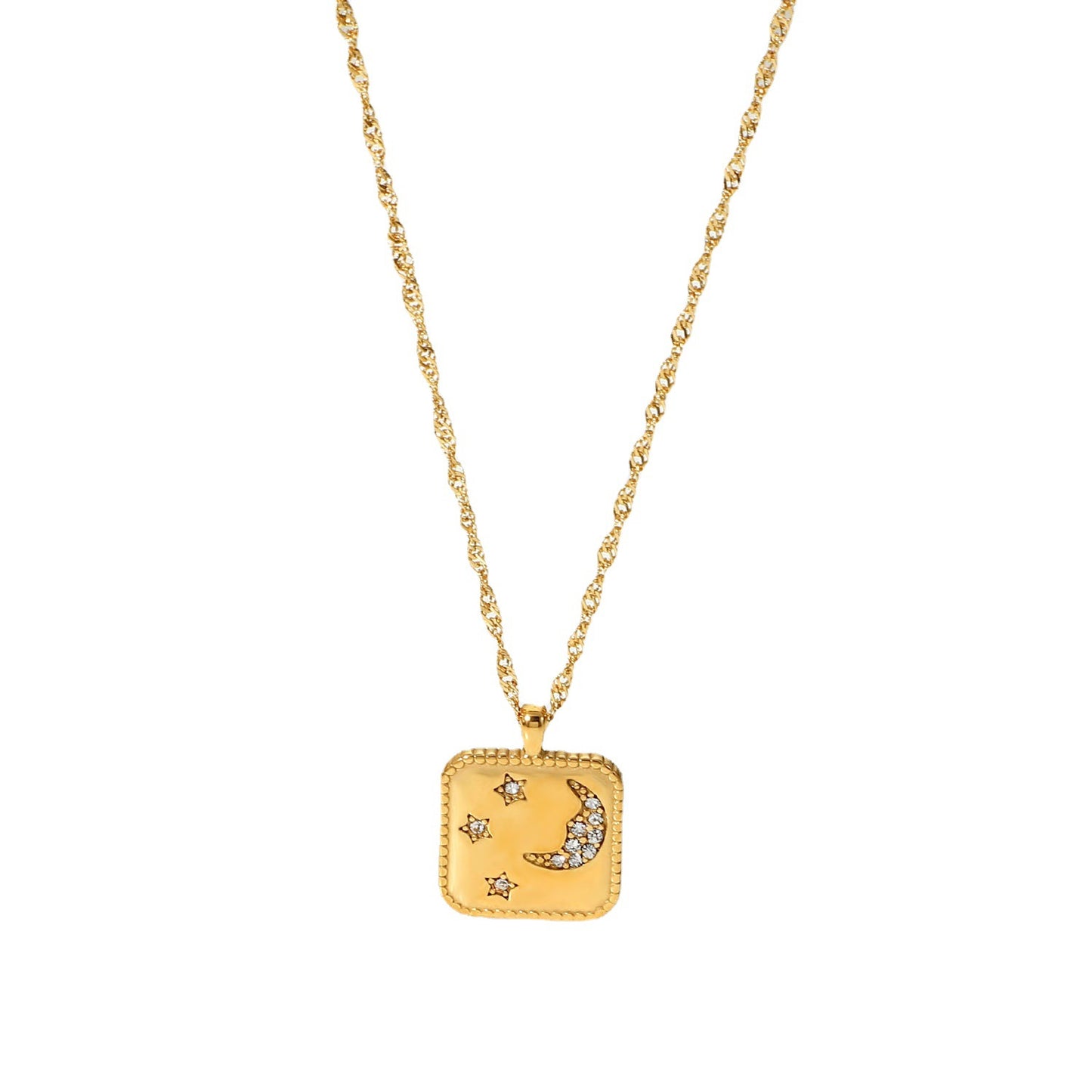 Titanium Steel Necklace 18K Gold Plating Square Tag – view 2