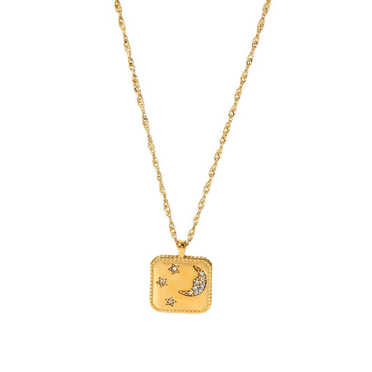 Titanium Steel Necklace 18K Gold Plating Square Tag – view 2