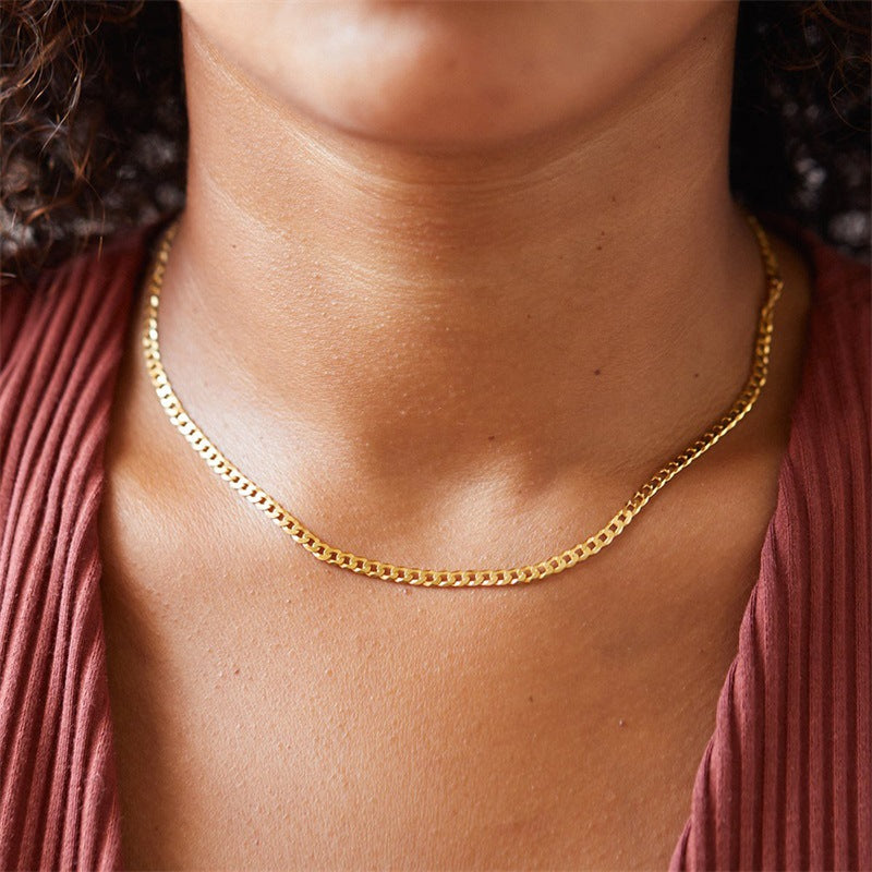 Stainless Steel Necklace 14K Gold Plated Cuban Chain Clavicle Chain – view 4