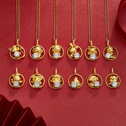 1ct moissanite Chinese zodiac pig necklace with gold-plated finish – view 6