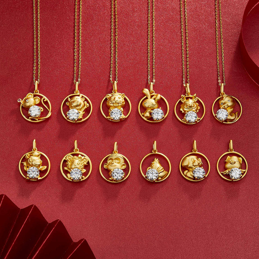 1ct moissanite Chinese zodiac pig necklace with gold-plated finish – view 6