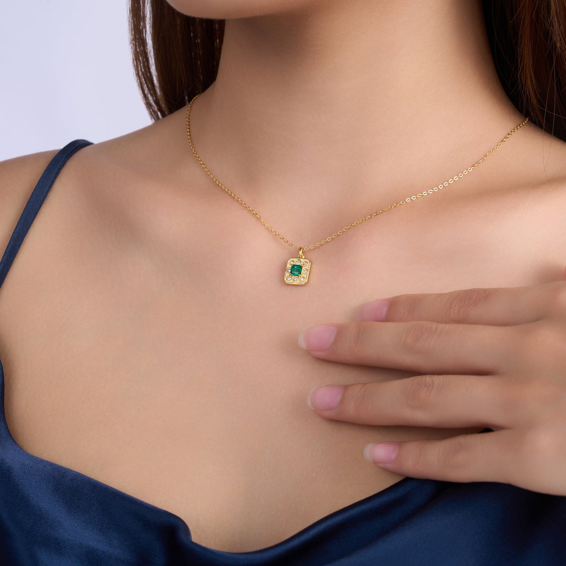 Lab Grown Emerald Octagon Necklace – S925 Gold Plated – view 5