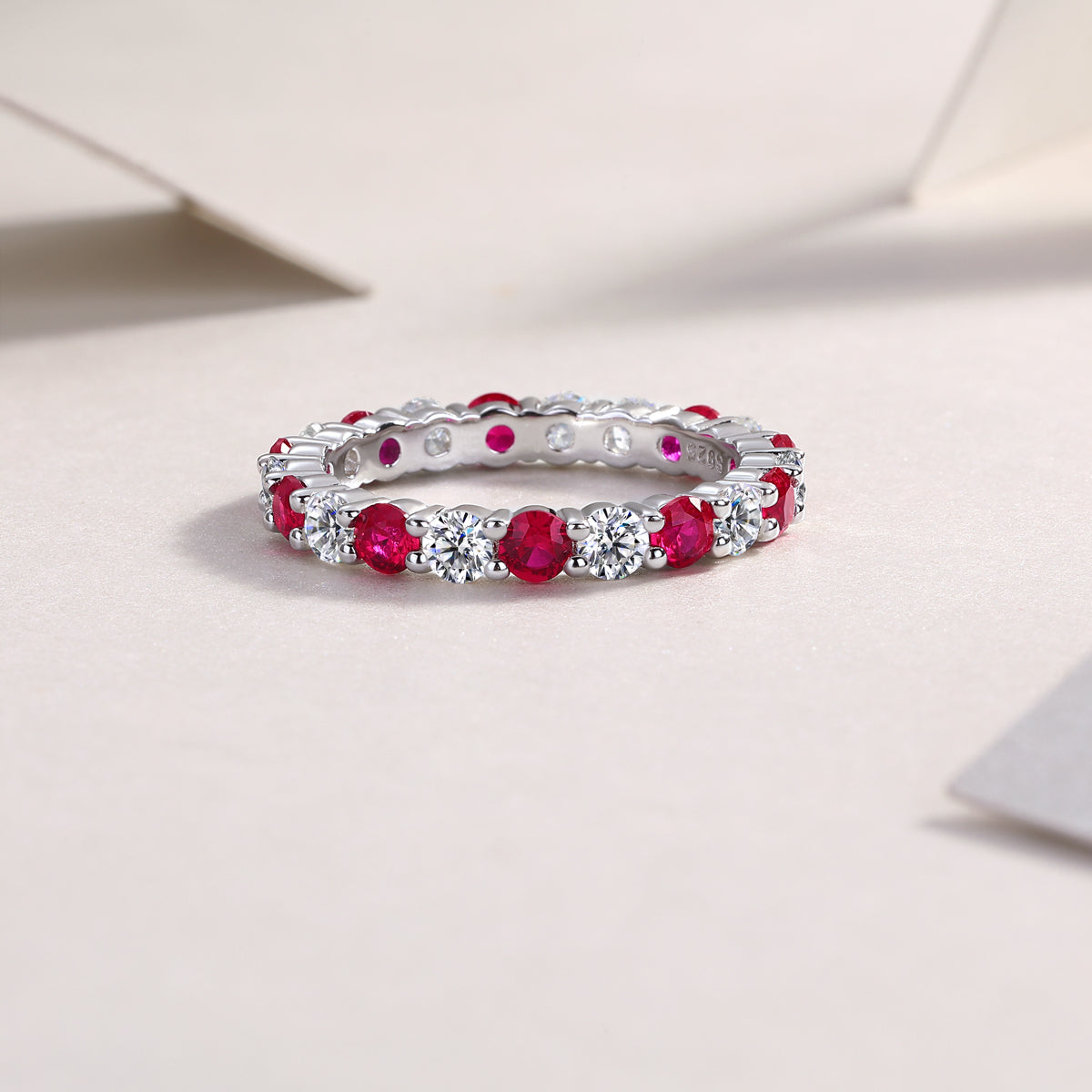 Synthetic Ruby Eternity Band Ring – S925 Platinum Plated – view 6